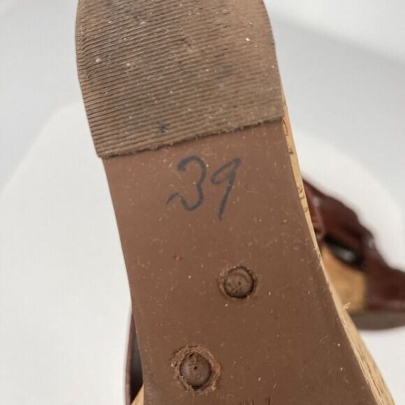 Tory Burch 7 M Ace High Wedge Platform Cork Slingback Heels Shoes Sandals Brown - Picture 14 of 16